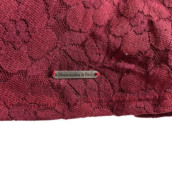 ABERCROMBIE & FITCH Womens Floral Lace 3/4 Sleeve Flare Dress Burgundy 10 Grunge - Picture 8 of 13